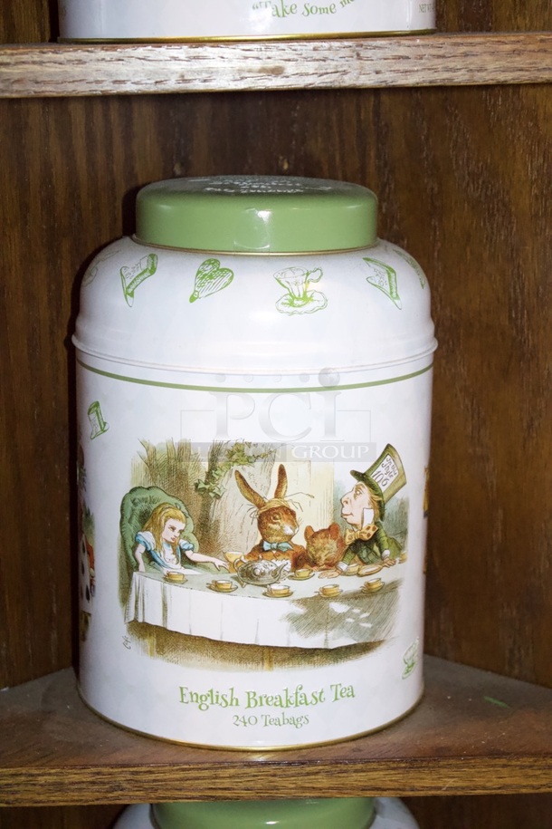 VINTAGE! Resealable Alice In Wonder Land Themed Metal Tea Containers 3x Your Bid - Image 3 of 4