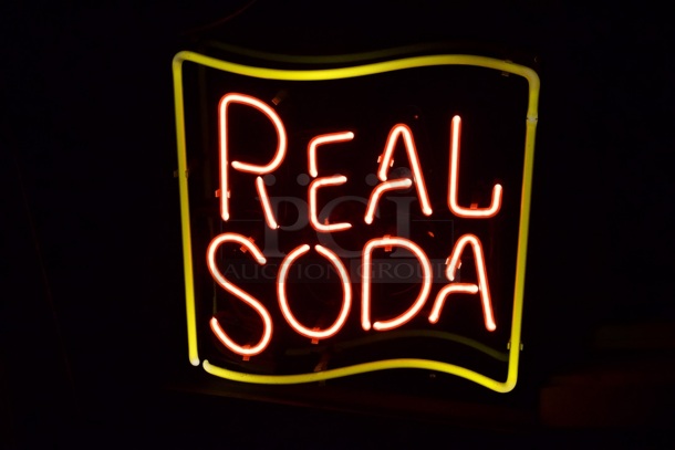 AWESOME! Yellow And Red “Real Soda” Neon Sign - Image 1 of 2