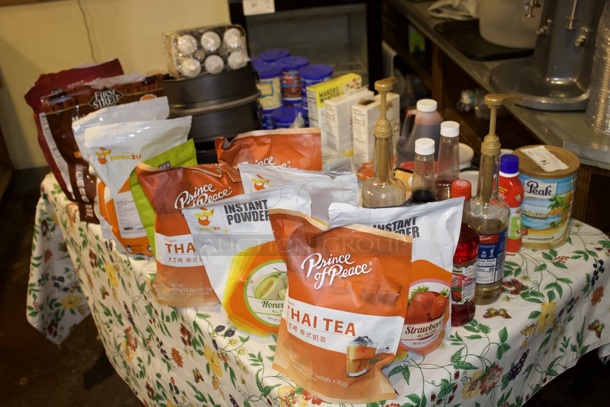 TABLE FULL of YES!! Drink Mixes, Syrups, Bakery Ingredients, To-Go Containers, Cake Pans And More!!  - Image 3 of 3