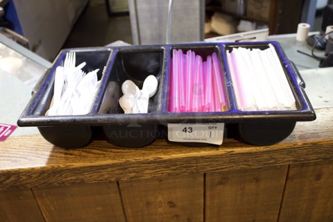 Silverware Caddie With Single Use To Go Straws & Spoons