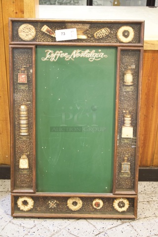 NOSTALGIC! Glass Framed, Coffee Themed Chalk Board Merchandiser, Wall Mountable 25x40