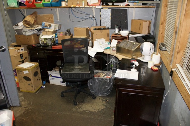 ALL FOR ONE MONEY! Office Setup With Chair, Shelf, Cabinets, Electronics Plus MUCH MUCH MORE!!  - Image 1 of 1