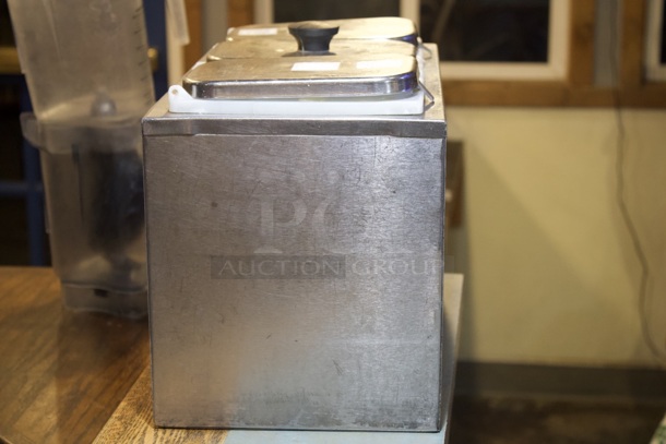Server 3 Jar Stainless Steel Topping Station, Includes Inserts and Lids.  - Image 2 of 4