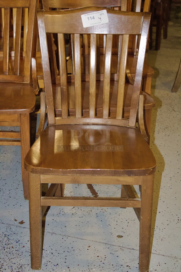 SOLID CRAFTSMANSHIP! Set Of 4 Wooden Ladder Back Chairs. 
18x13x35
some chairs are darker than others.  - Image 1 of 3