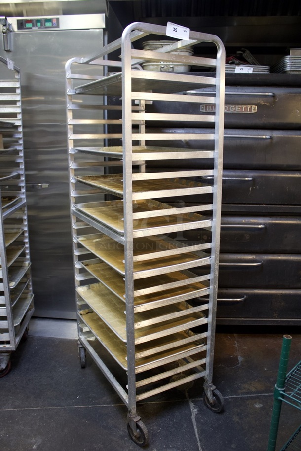 NICE! 20 Pan End Load Bun / Sheet Pan Rack On Commercial Casters - Assembled With 8 Sheet Pans.  - Image 3 of 3