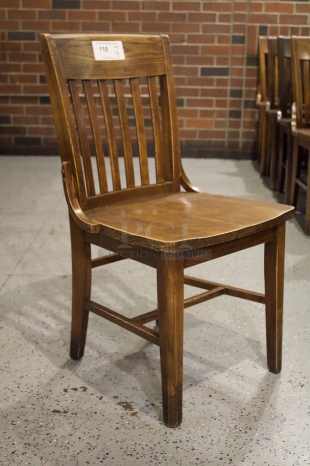 BEAUTIFUL! Set Of 4 Solid Wood Vertical Ladder Back Chairs. 18x13x35  
4x Your Bid.                      
some chairs are darker than others. - Image 2 of 3