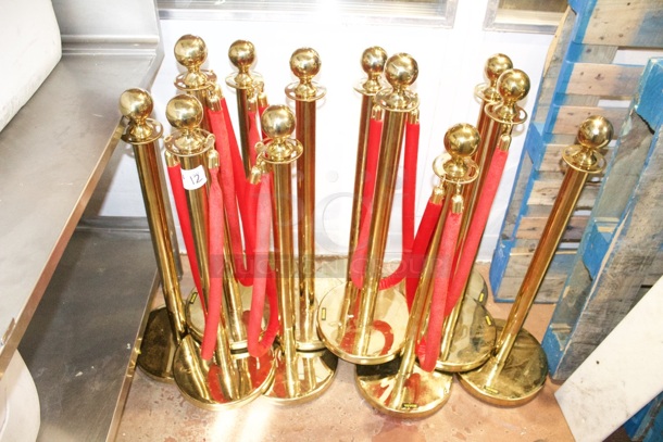 VEVOR 38 Inch Gold Stanchion Posts - Stainless Steel - With 5ft Red Velvet Rope, 12x Your Bid - Image 2 of 2