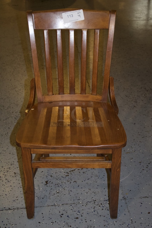 SOLID CRAFTSMANSHIP! Set Of 4 Wooden Ladder Back Chairs. 
18x13x35
some chairs are darker than others.  - Image 3 of 4