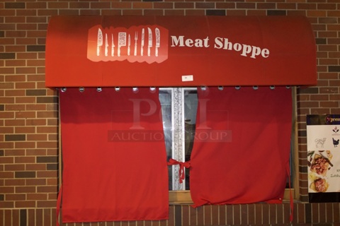 Large Red Awning With Drapes. 