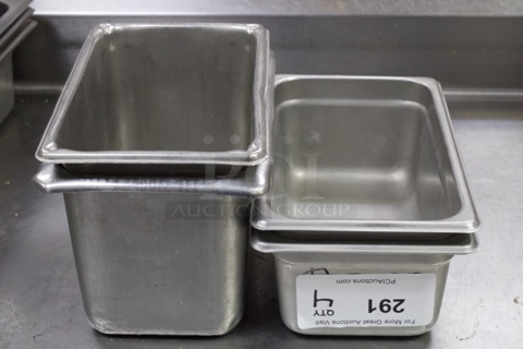 NICE! Set Of (4) Stainless Steel 1/4 Pans - (2) 6" Deep, (2) 4" Deep. 4x Your Bid