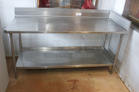 72" Stainless Steel Poly Top Work Table With Under-Shelf, Backsplash and Right Side Splash Guards, Poly cutting board not included. 