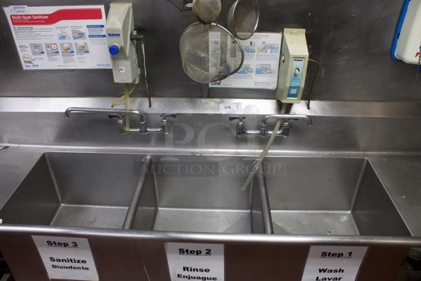 OUTSTANDING! 113" 3 Compartment Sink W/ 2 Faucets. compartments: 30x30x14 - Image 2 of 5