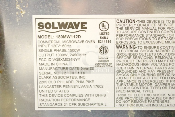 Solwave 1000W Stackable Commercial Microwave with Large 1.2 cu. ft. Interior and Dial Controls - 120V - Image 6 of 7
