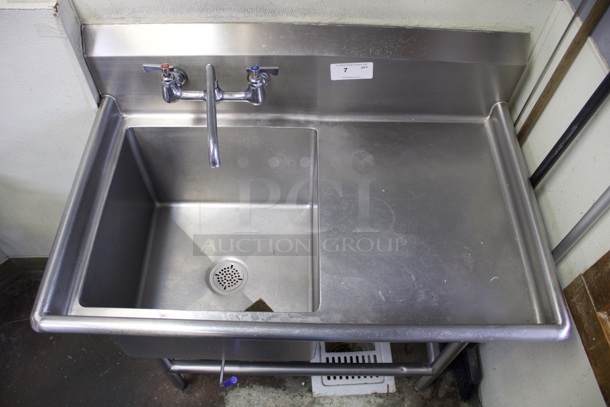 COMPLETE! Advance Tabco 94-61-18-18R One Compartment Sink with Right Drainboard. Includes: Twist Handle Waste Valve and Bowl: 18 wide x 24" front to back x 14" high. Drainboard: 18" With Adjustable Bullet Feet  - Image 5 of 5