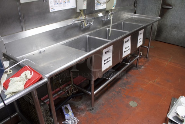 OUTSTANDING! 113" 3 Compartment Sink W/ 2 Faucets. compartments: 30x30x14 - Image 5 of 5