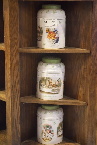 VINTAGE! Resealable Alice In Wonder Land Themed Metal Tea Containers 3x Your Bid