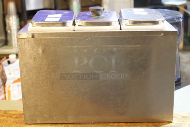 Server 3 Jar Stainless Steel Topping Station, Includes Inserts and Lids.  - Image 3 of 4