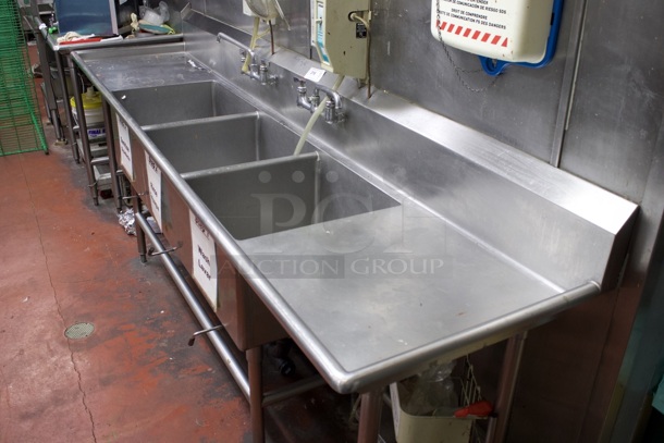 OUTSTANDING! 113" 3 Compartment Sink W/ 2 Faucets. compartments: 30x30x14 - Image 4 of 5