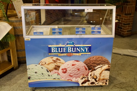 Stajac Industries W-EDC-8 8 Hole Ice Cream Dipping Cabinet With Curved Glass. On Commercial Casters. In Working Order. 48x25x50