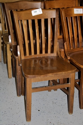 SOLID CRAFTSMANSHIP! Set Of 4 Wooden Ladder Back Chairs. 
18x13x35
some chairs are darker than others. 