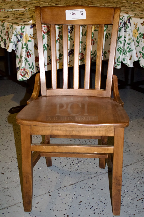SOLID CRAFTSMANSHIP! Set Of 4 Wooden Ladder Back Chairs. 
18x13x35
some chairs are darker than others.  - Image 1 of 3