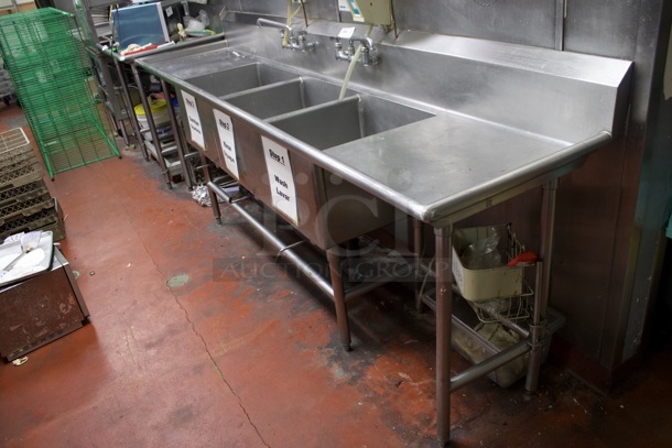 OUTSTANDING! 113" 3 Compartment Sink W/ 2 Faucets. compartments: 30x30x14 - Image 3 of 5