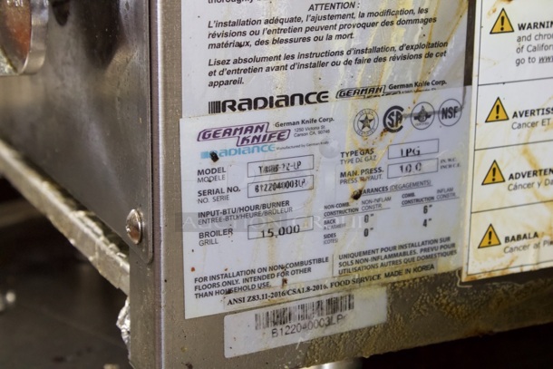 Turbo Air Radiance Series TARB-12-LP 12" Countertop Charbroiler w/ Cast Iron Burners, 15000 BTU, Natural Gas. Works Perfect. Easily converts To Liquid Propane - Image 3 of 3