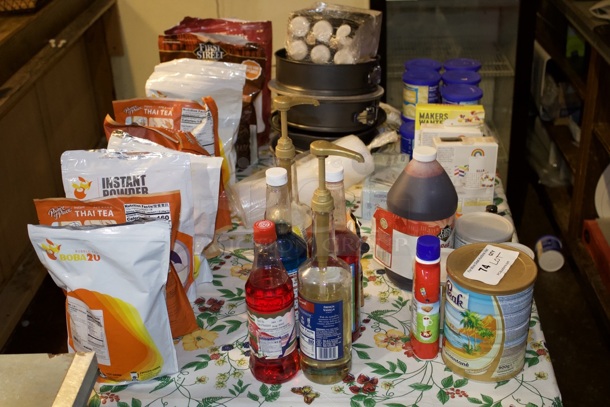 TABLE FULL of YES!! Drink Mixes, Syrups, Bakery Ingredients, To-Go Containers, Cake Pans And More!!  - Image 2 of 3