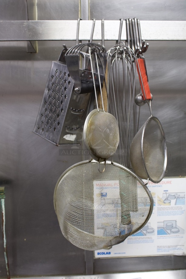 Wall Mounted Dual Level Pot / Pan Hanging Rack W/ Hooks And Misc. Smallwares. 96x12x12 - Image 5 of 5