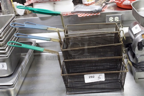 Set of (6) 13"x5" Fry Baskets, Green Handle. 6x Times Your Bid