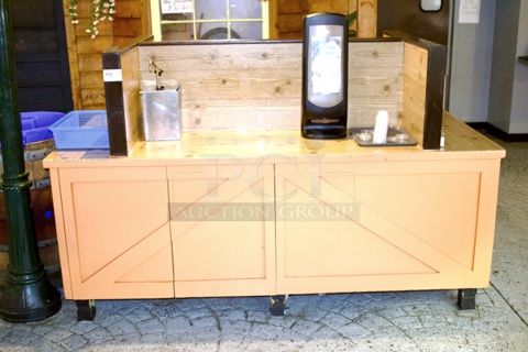 Solid Wood Condiment Stand With Undercounter Storage. Winning Bidder Must Remove. Includes Everything Pictured. 