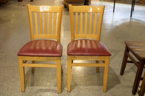 HIGH QUALITY! Cushioned Seat Wood Vertical Ladder Back Chairs. 2x Your Bid - Image 2 of 3