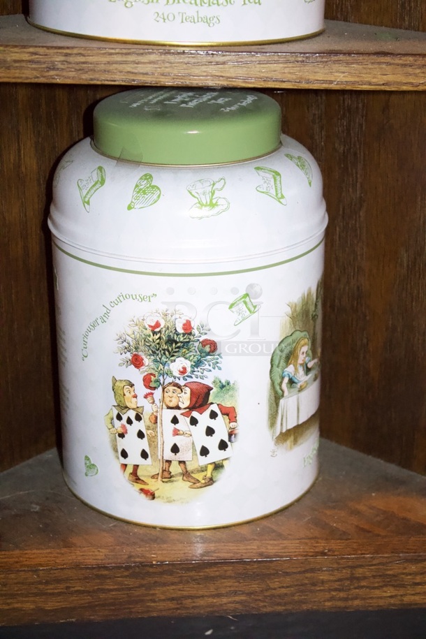 VINTAGE! Resealable Alice In Wonder Land Themed Metal Tea Containers 3x Your Bid - Image 4 of 4