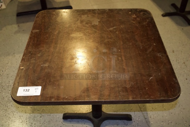 Nice 30"x30" Wood Table With Metal Column Base.  - Image 2 of 3