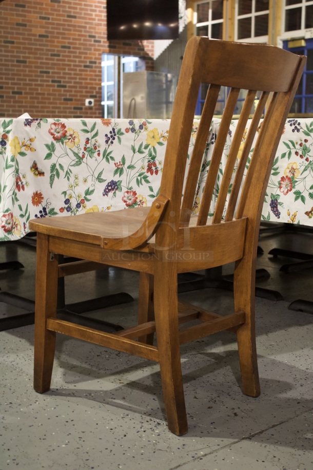 SOLID CRAFTSMANSHIP! Set Of 4 Wooden Ladder Back Chairs. 
18x13x35
some chairs are darker than others.  - Image 2 of 3