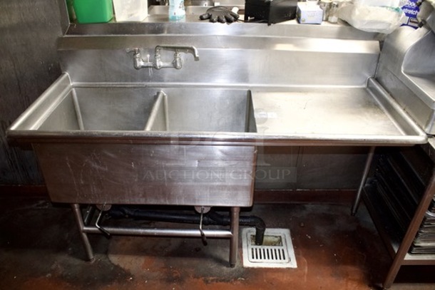 Advance Tabco FC-2-2424-18 Two Compartment Stainless Steel Commercial Sink with One Right Side Drainboard - 68 1/2" Includes Twist Handle Waste Valve Setups.  - Image 4 of 4