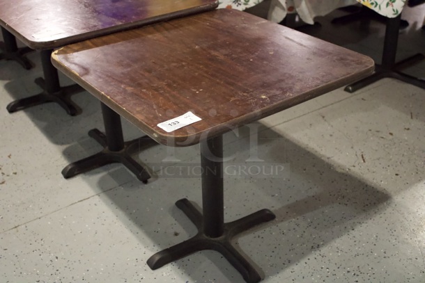 Nice 30"x30" Wood Table With Metal Column Base.  - Image 1 of 1