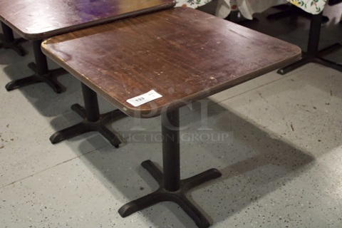 Nice 30"x30" Wood Table With Metal Column Base. 