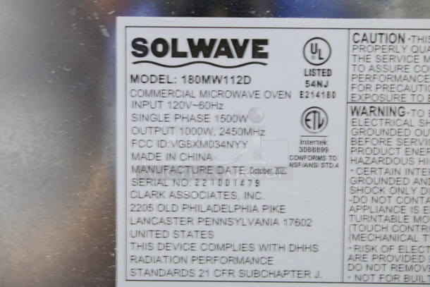 Solwave 1000W Stackable Commercial Microwave with Large 1.2 cu. ft. Interior and Dial Controls - 120V - Image 7 of 11
