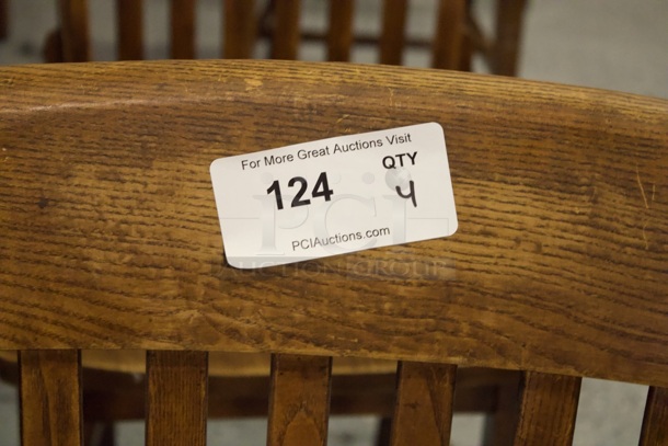 BEAUTIFUL! Set Of 4 Solid Wood Vertical Ladder Back Chairs. 18x13x35  
4x Your Bid.                      
some chairs are darker than others. - Image 2 of 3