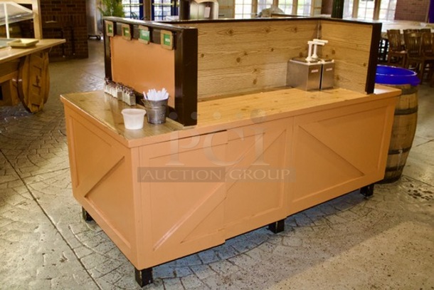 Solid Wood Condiment Stand With Undercounter Storage. Winning Bidder Must Remove. Includes Everything Pictured.  - Image 3 of 5
