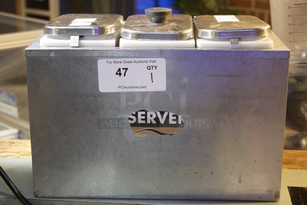 Server 3 Jar Stainless Steel Topping Station, Includes Inserts and Lids.  - Image 1 of 4