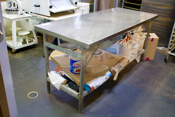 30" x 72" 18-Gauge 304 Stainless Steel Commercial Work Table with Galvanized Legs and Under-shelf...Contents On Under-Shelf Not Included. 72"x30"x34"  - Image 3 of 3