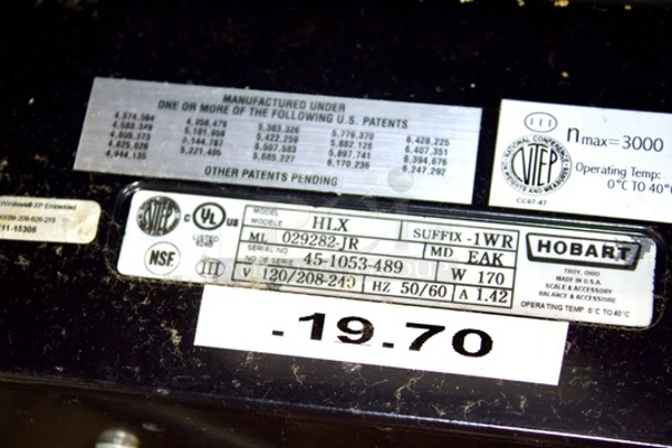 Hobart HLX-1WR Digital Touch Screen Price Computing & Portion Scale w/ RFID Antenna, Wireless TCP/IP, Label Printer. TESTED. IN WORKING ORDER. Unit Also Functions as Web Browser With Updatable Firmware. Weigher Capacity:0 lbs. - 12 lbs. x 0.005 12 lbs. - 30 lbs. x 0.01. ML: 029282-JR SN: 45-1053-489
120/208-240v 50/60HZ 1.42Amp - Image 2 of 7