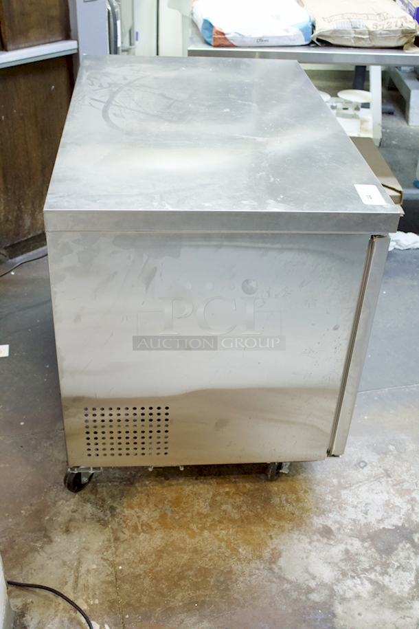 LIKE NEW! Cooler Depot UUC 48R-E-HC Solid 2-Door Under Counter Refrigerator On Commercial Casters With PVC Coated Shelf. Tested In Perfect Working Order. 
 - Image 3 of 8