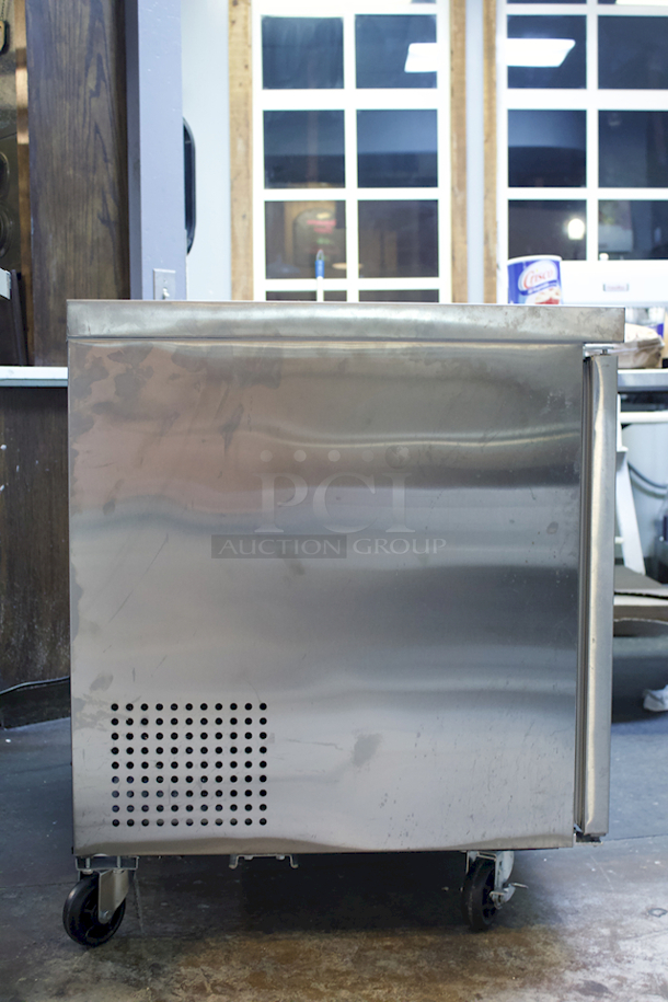 LIKE NEW! Cooler Depot UUC 48R-E-HC Solid 2-Door Under Counter Refrigerator On Commercial Casters With PVC Coated Shelf. Tested In Perfect Working Order. 
 - Image 4 of 8