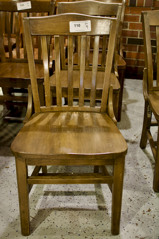 SOLID CRAFTSMANSHIP! Set Of 4 Wooden Ladder Back Chairs. 
18x13x35
some chairs are darker than others. 