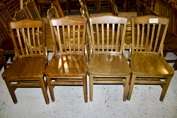 SOLID CRAFTSMANSHIP! Set Of 4 Wooden Ladder Back Chairs. 
18x13x35
some chairs are darker than others.  - Image 2 of 2