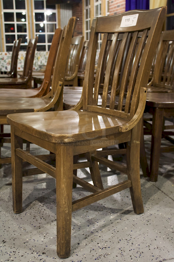 SOLID CRAFTSMANSHIP! Set Of 4 Wooden Ladder Back Chairs. 
18x13x35
some chairs are darker than others.  - Image 2 of 5