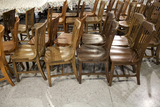 SOLID CRAFTSMANSHIP! Set Of 4 Wooden Ladder Back Chairs. 
18x13x35
some chairs are darker than others.  - Image 3 of 5